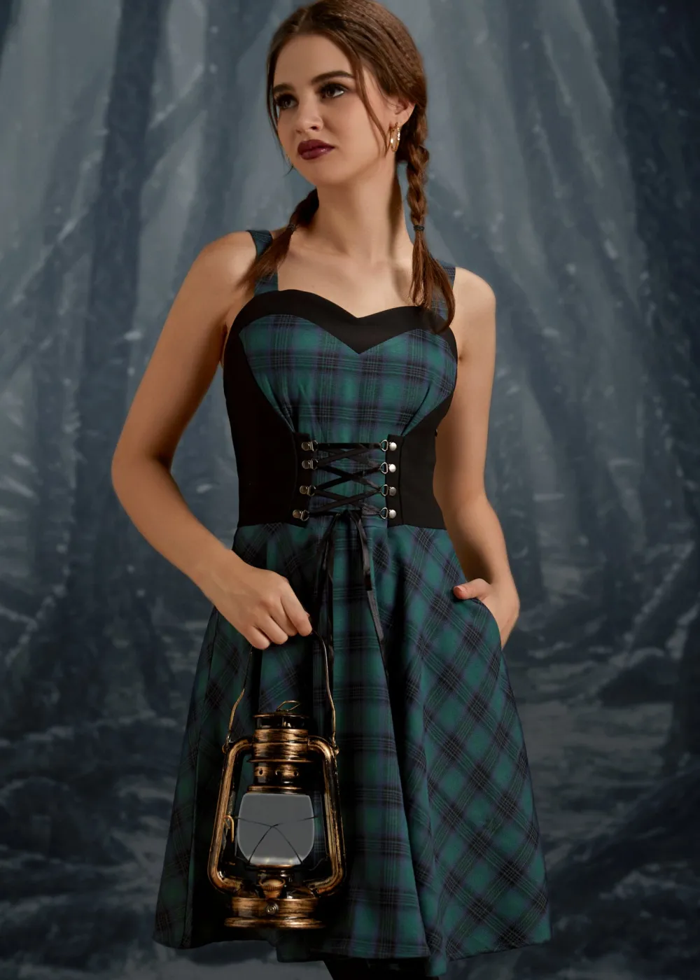 Green Plaid Swing Dress Clearance