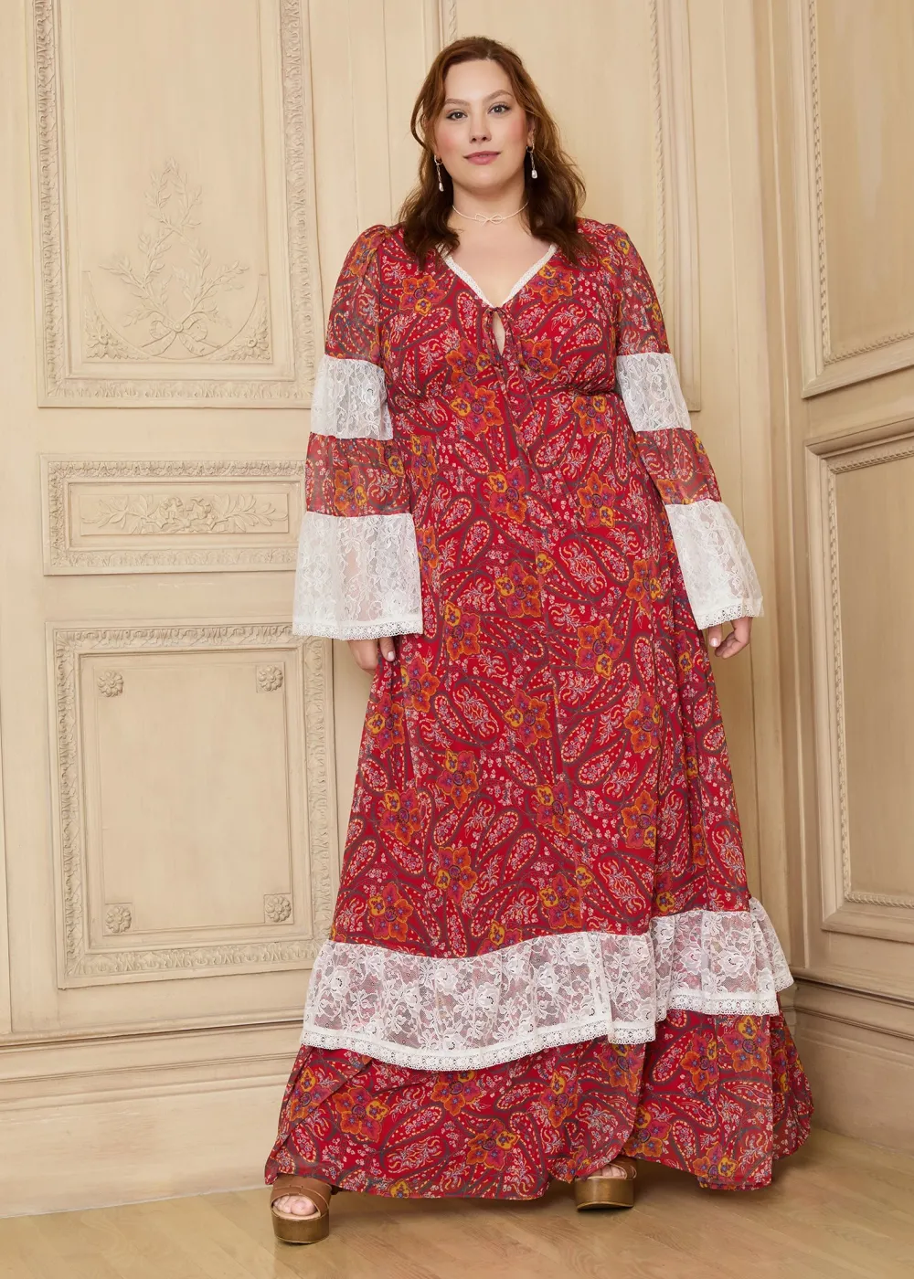ModCloth x Gunne Sax GUNNE SAX by ModCloth Josephina Bell Sleeve Dress - Limited Edition Boheme Paisley Hot