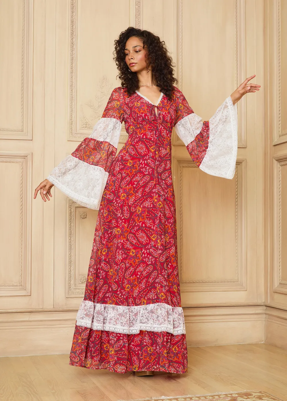 ModCloth x Gunne Sax GUNNE SAX by ModCloth Josephina Bell Sleeve Dress - Limited Edition Boheme Paisley Hot