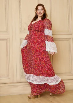 ModCloth x Gunne Sax GUNNE SAX by ModCloth Josephina Bell Sleeve Dress - Limited Edition Boheme Paisley Hot
