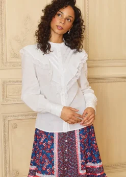 ModCloth x Gunne Sax GUNNE SAX by ModCloth Karina Edwardian Ruffle Blouse Cloud Dancer Discount