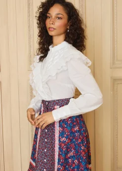 ModCloth x Gunne Sax GUNNE SAX by ModCloth Karina Edwardian Ruffle Blouse Cloud Dancer Discount