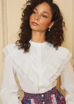 ModCloth x Gunne Sax GUNNE SAX by ModCloth Karina Edwardian Ruffle Blouse Cloud Dancer Discount