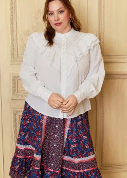 ModCloth x Gunne Sax GUNNE SAX by ModCloth Karina Edwardian Ruffle Blouse Cloud Dancer Discount