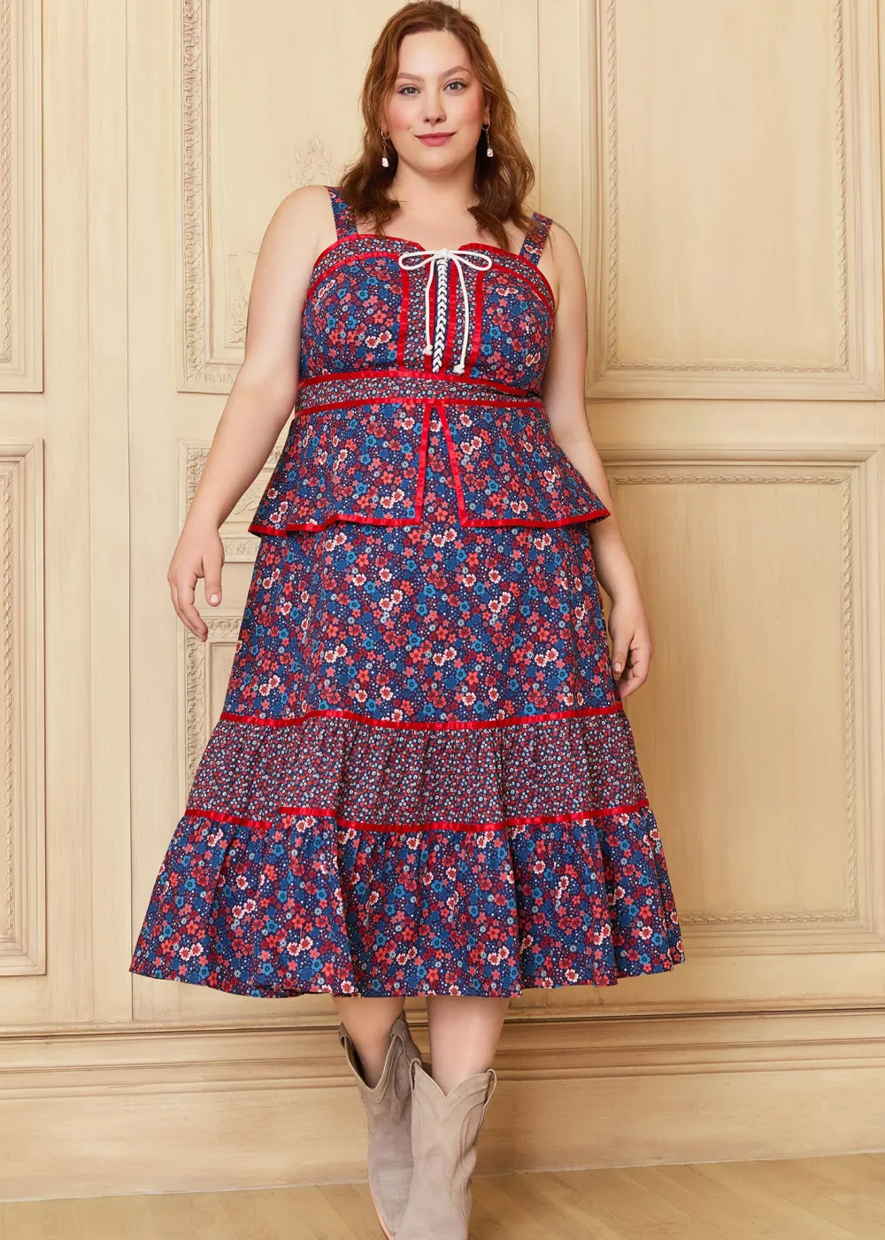 ModCloth x Gunne Sax GUNNE SAX for ModCloth Grace Peplum Midi Dress Circe's Crown Outlet