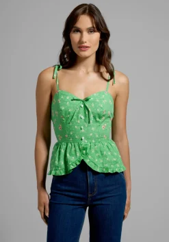 ModCloth x Gunne Sax GUNNE SAX for ModCloth Super Bloom Peplum Top Green Sale