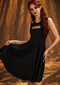 Halloween Pumpkin Embroidery Swing Dress Sale