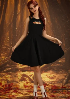 Halloween Pumpkin Embroidery Swing Dress Sale