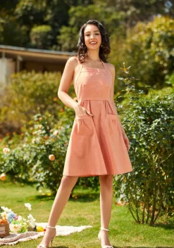 ModCloth Halter Ego Fit and Flare Dress Peach Outlet