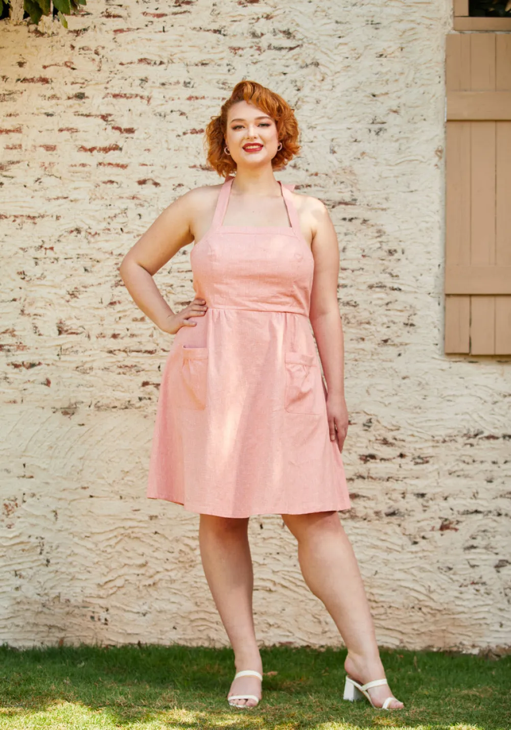 ModCloth Halter Ego Fit and Flare Dress Peach Outlet