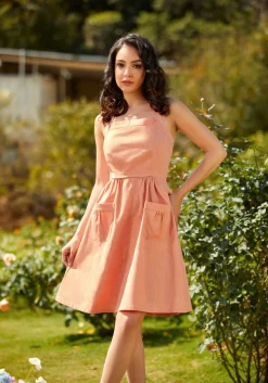 ModCloth Halter Ego Fit and Flare Dress Peach Outlet