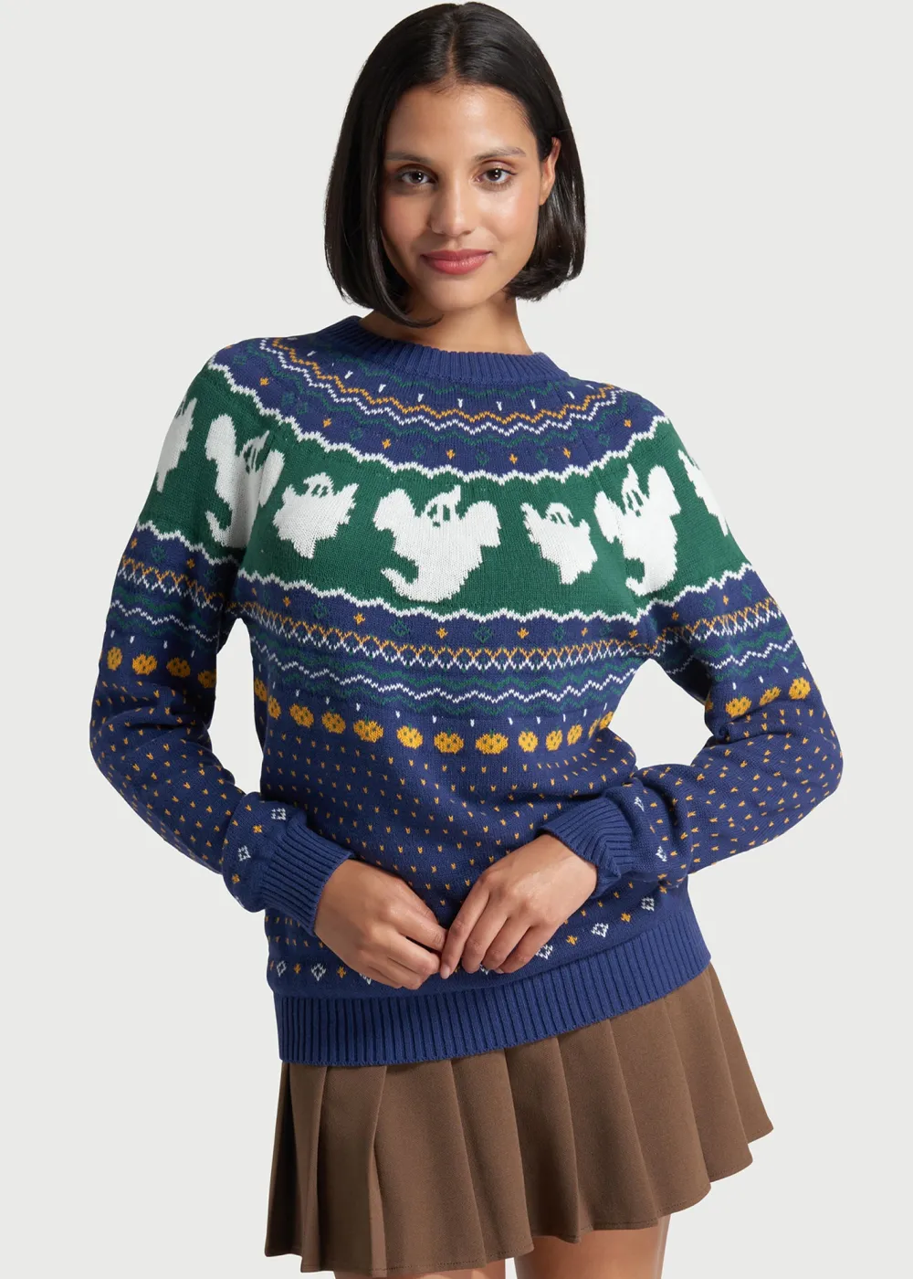ModCloth Happy Hauntings Fair Isle Sweater Blue Ghost