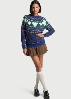 ModCloth Happy Hauntings Fair Isle Sweater Blue Ghost