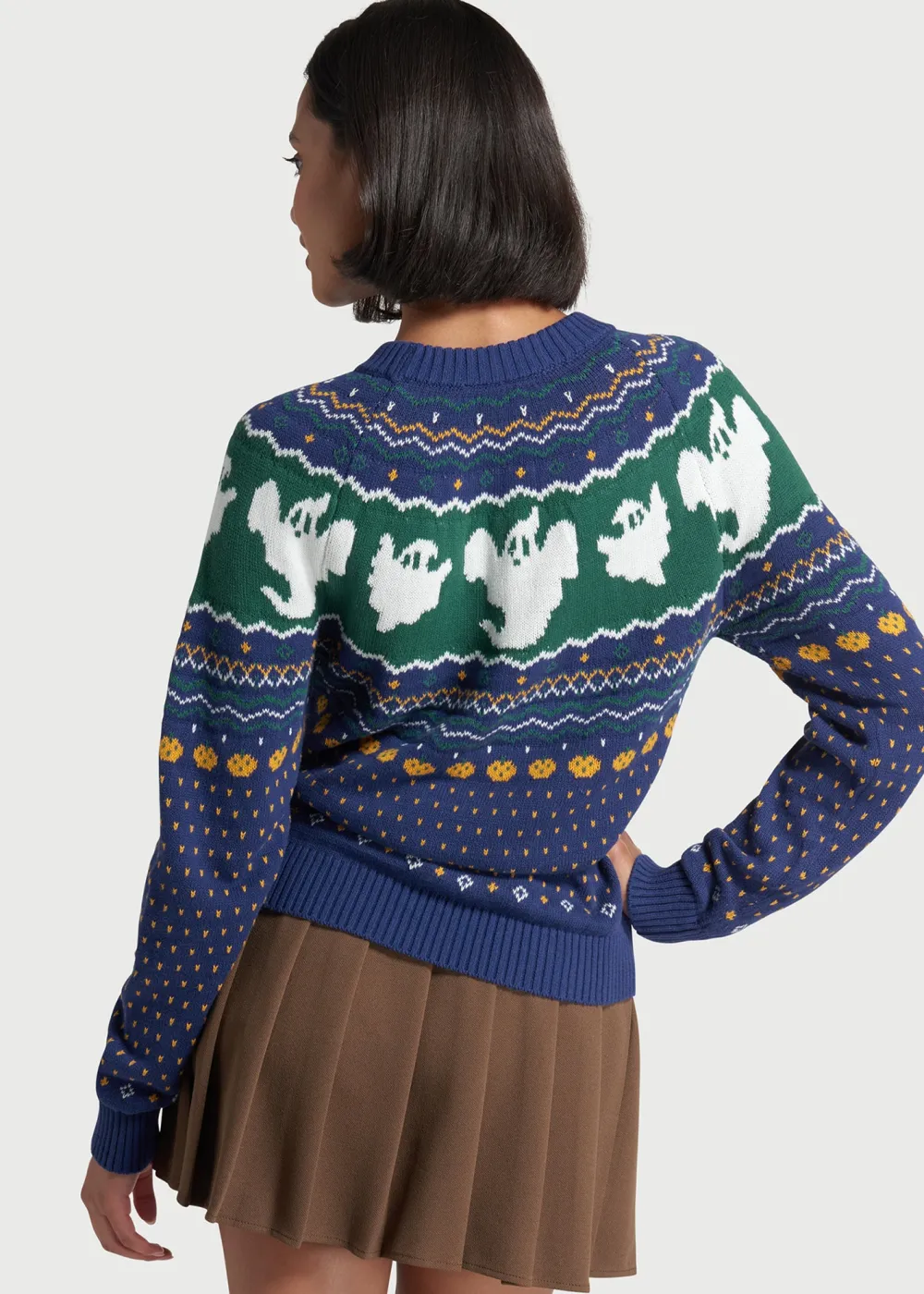 ModCloth Happy Hauntings Fair Isle Sweater Blue Ghost