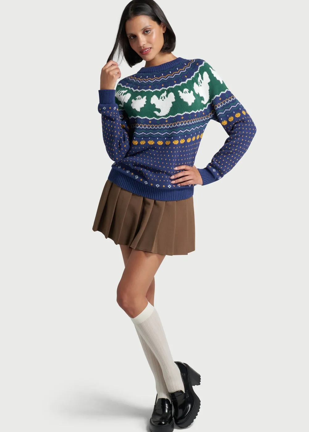 ModCloth Happy Hauntings Fair Isle Sweater Blue Ghost