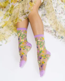 Heart Floral Sheer Crew Sock Clearance