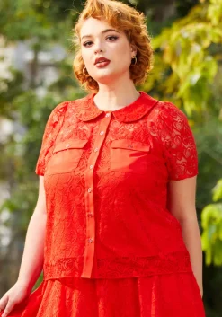ModCloth Heart Throb Button-Up Top Red Heart Lace Best