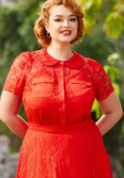 ModCloth Heart Throb Button-Up Top Red Heart Lace Best