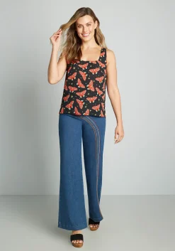 ModCloth Hip To Be Square Neck Tank Top Black Butterfly Clearance