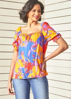 ModCloth In All My Vibrance Peasant Blouse in Bali Floral Hot