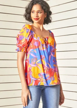 ModCloth In All My Vibrance Peasant Blouse in Bali Floral Hot