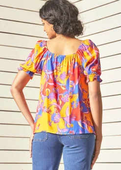 ModCloth In All My Vibrance Peasant Blouse in Bali Floral Hot