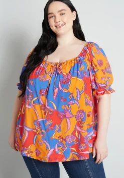 ModCloth In All My Vibrance Peasant Blouse in Bali Floral Hot