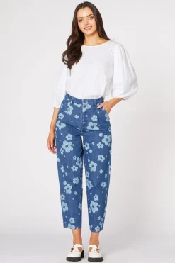 Indigo Starry Flower Tape Jean Online