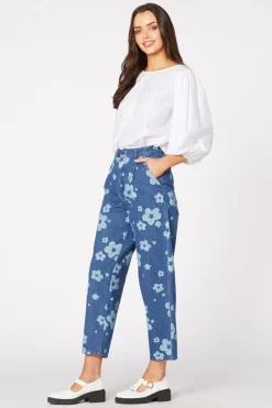 Indigo Starry Flower Tape Jean Online