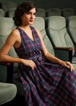 Instant Energy Faux-Wrap Dress Navy Plaid Discount