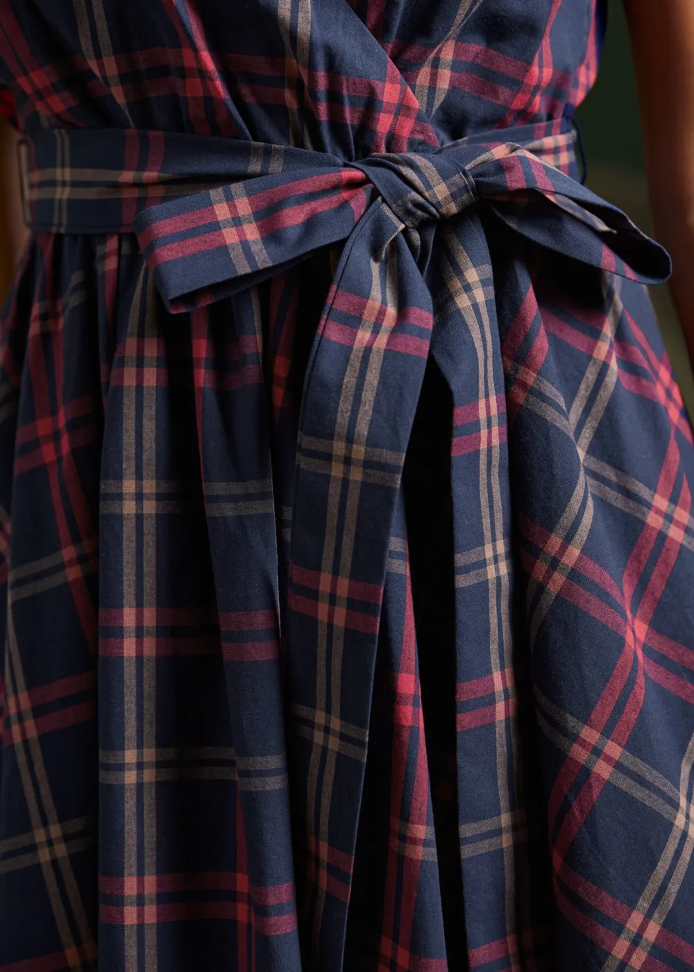 Instant Energy Faux-Wrap Dress Navy Plaid Discount