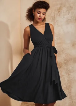 Instant Energy Faux-Wrap Knit Dress Black Sale