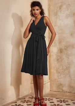 Instant Energy Faux-Wrap Knit Dress Black Sale