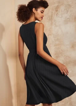 Instant Energy Faux-Wrap Knit Dress Black Sale