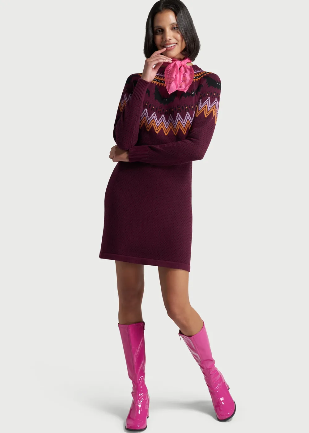 ModCloth It Be Like 'Bat' Fair Isle Sweater Dress Purple Bats Sale