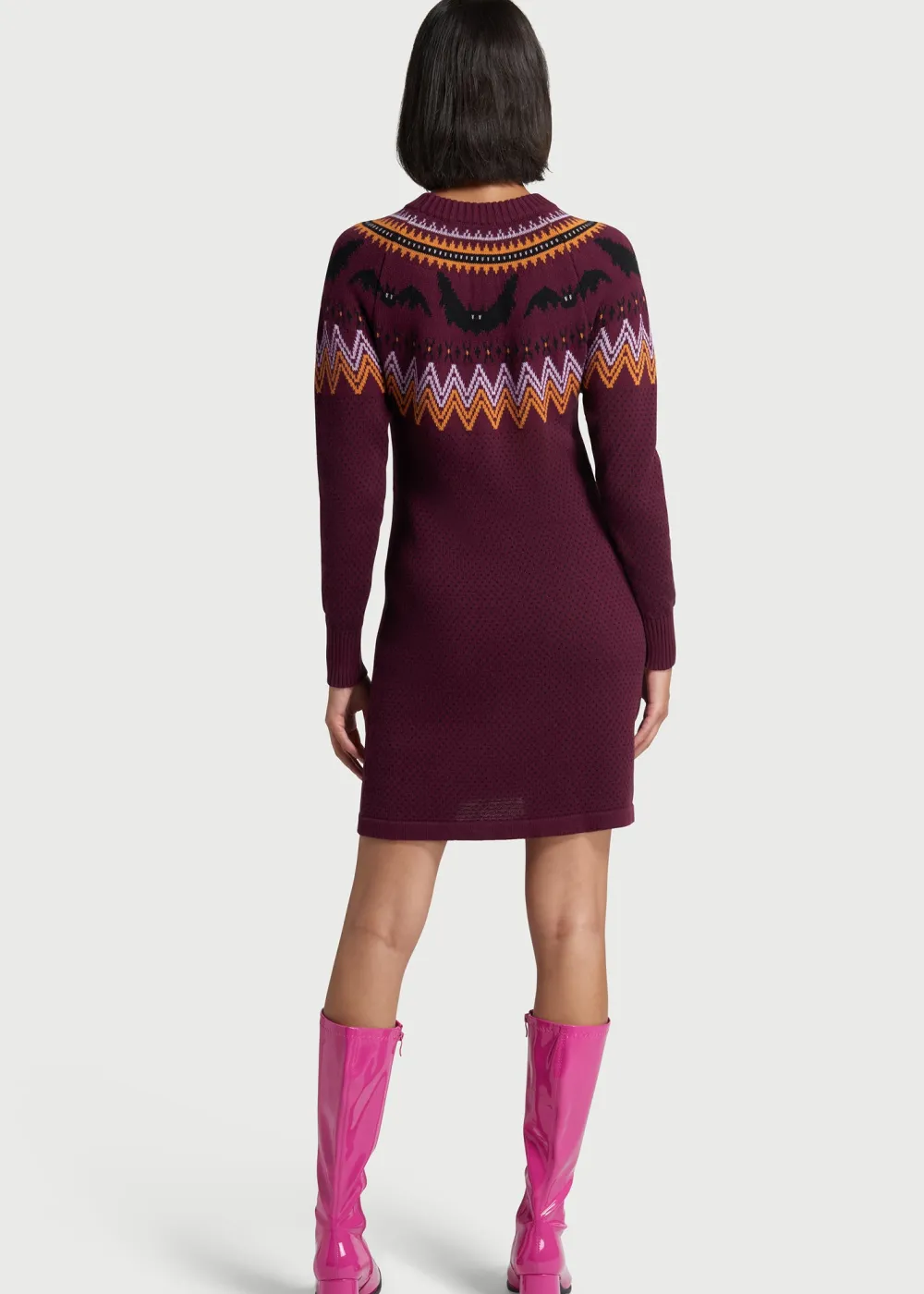 ModCloth It Be Like 'Bat' Fair Isle Sweater Dress Purple Bats Sale