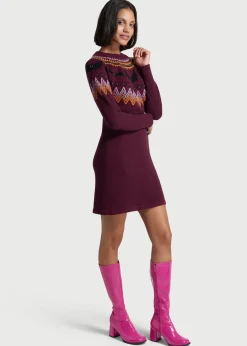 ModCloth It Be Like 'Bat' Fair Isle Sweater Dress Purple Bats Sale
