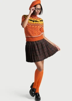 ModCloth It Be Like 'Bat' Fair Isle Short Sleeve Sweater Orange Bat New