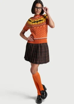 ModCloth It Be Like 'Bat' Fair Isle Short Sleeve Sweater Orange Bat New