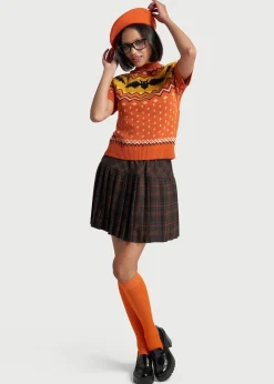 ModCloth It Be Like 'Bat' Fair Isle Short Sleeve Sweater Orange Bat New