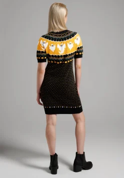 ModCloth Jump Scare Short Sleeve Fair Isle Sweater Dress Black Ghost Best