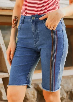 EZ Apparel Just Bloomed Bermuda Jean Shorts Medium Wash Online