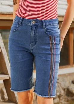 EZ Apparel Just Bloomed Bermuda Jean Shorts Medium Wash Online