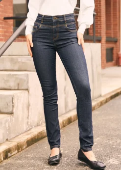 EZ Apparel Karaoke Seamstress Buttoned Skinny Jeans Dark Wash Sale