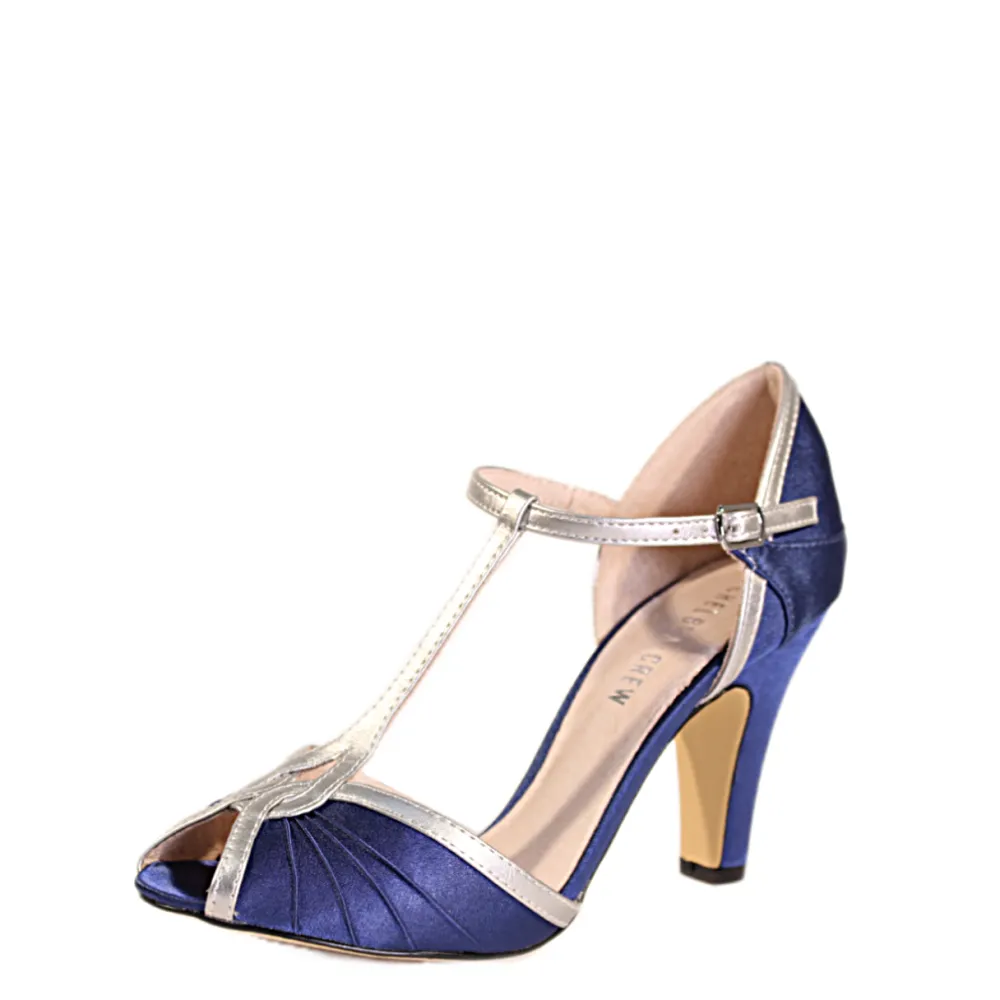 Lavana T-Strap Satin Heels BLUE Clearance