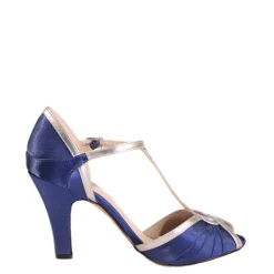 Lavana T-Strap Satin Heels BLUE Clearance