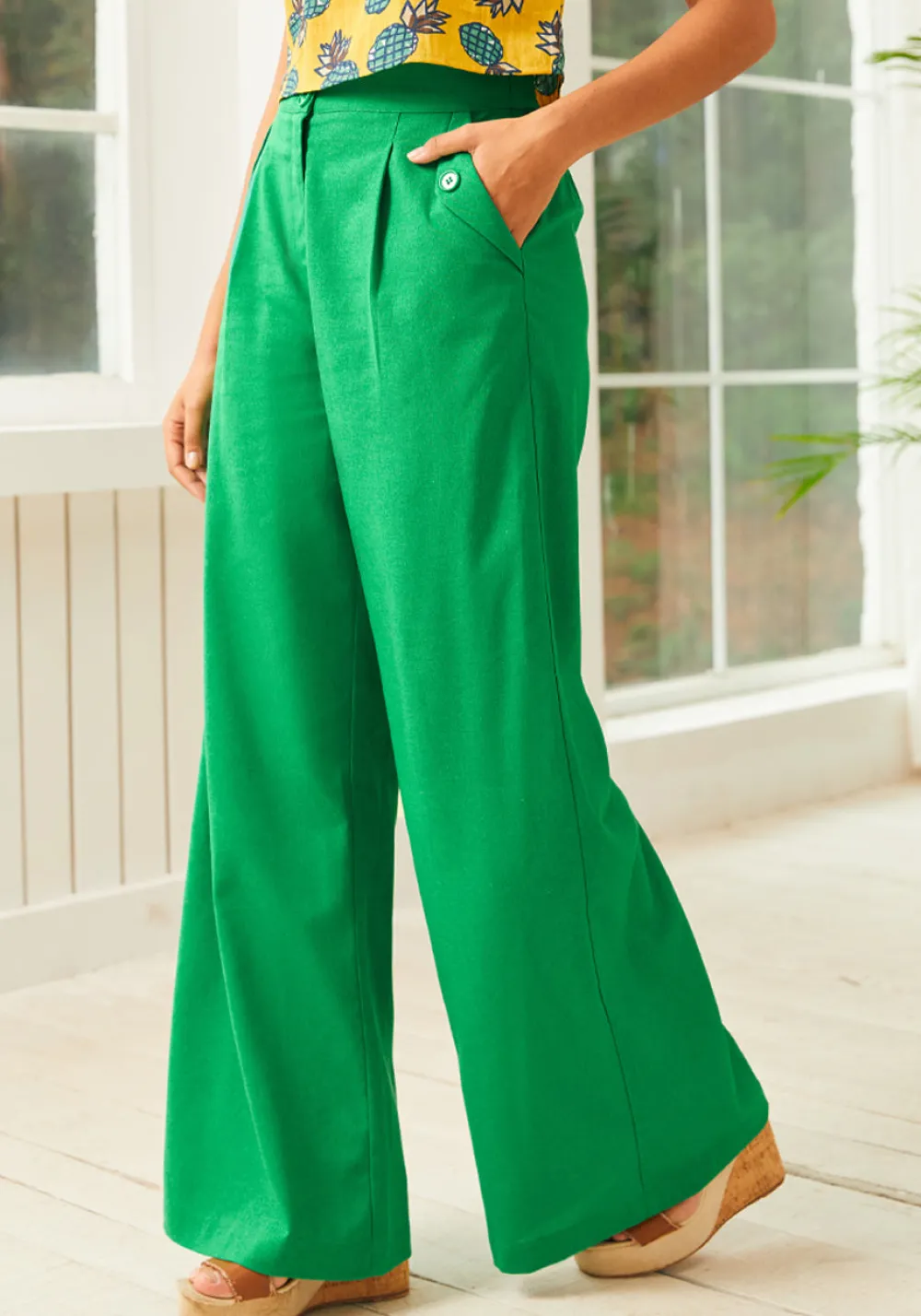 BTC Lazy Afternoon Wide Leg Pants Green Sale
