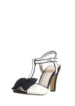 Leandra T-Strap Lace Heels BLACK AND WHITE Outlet
