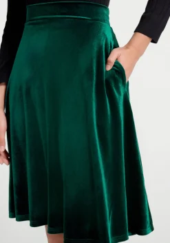 ModCloth Let's Circle Back Velvet Skirt Green Velvet Sale