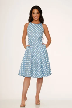 Light & White Polka Dot Swing Dress Blue Outlet